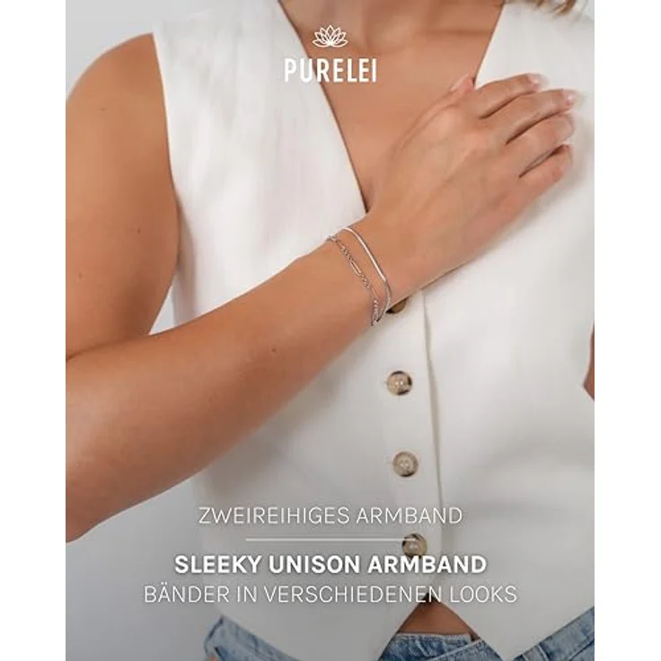 Purelei Sleeky Unison Armband Damen, Edelstahl Wasserfest Zweireihig, Verstellbar 16-19 cm, Elegantes Filigranes Schmuckstück für Alltag & Geschenk – Bild 2