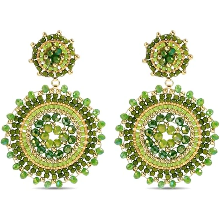 Joya Love Olivgrüne Perlenohrringe, Boho Statement Schmuck mit KC-Gold-Beschichtung, leicht und handgefertigt, ideal für Sommer und Strand – Bild 1