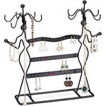 Relaxdays Schmuckständer, drehbarer Schmuckhalter für Ketten & Ohrringe, 45 Steckplätze, schwarz, HBT: 33x35x13 cm