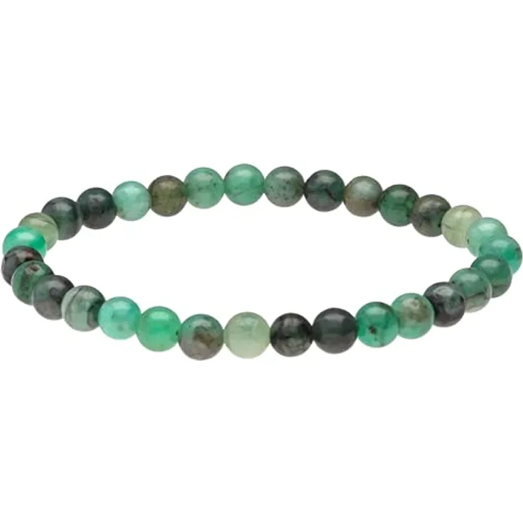 Lebensquelle Plus Kugelarmband, Perlen Armband 6 mm, dehnbares Edelsteinarmband aus Naturstein, Smaragd