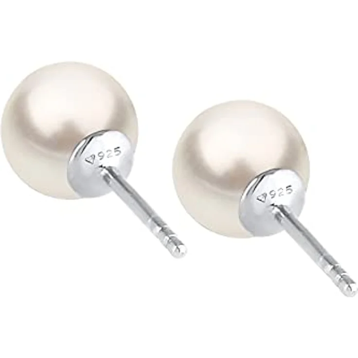 Nenalina Ohrstecker, 925 Silber Damen Ohrringe mit 8 mm weißen Glasperlen, eleganter Perlenschmuck für Frauen – Bild 4