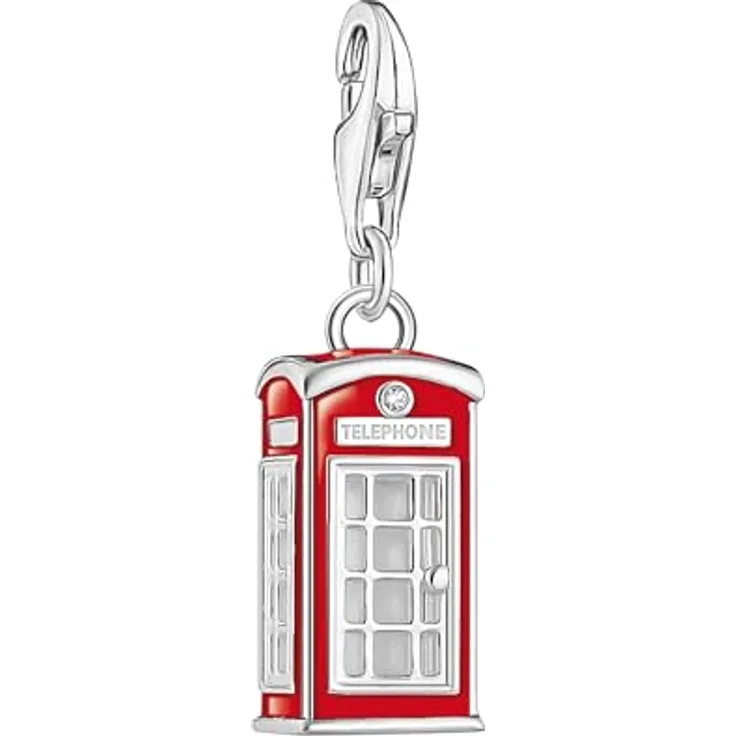 THOMAS SABO Charm-Anhänger rotes London Telefonhäuschen, 925 Sterlingsilber mit Kaltemail, Karabinerhaken