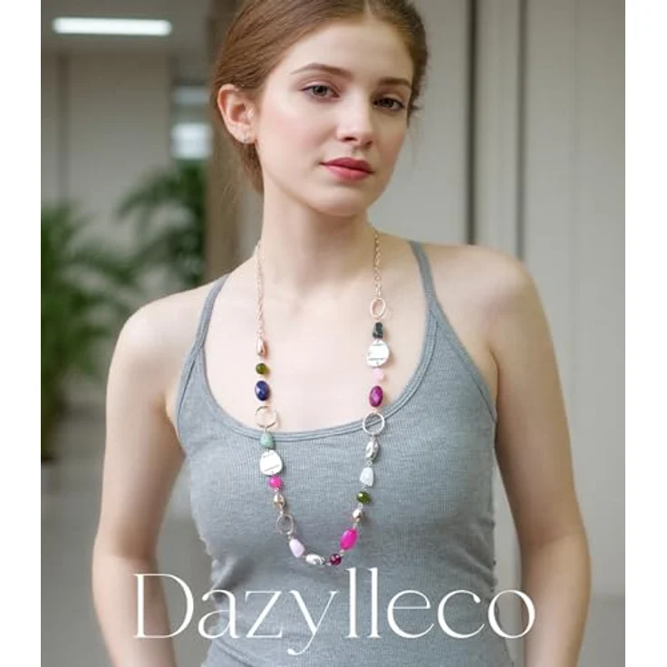 Dazylleco Lange Perlenkette Damen Gold/Rosegold, 77 cm Modeschmuck aus Premium-Harzperlen, leicht und hautfreundlich, ideales Geburtstagsgeschenk – Bild 2