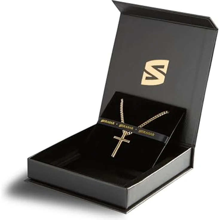 SERASAR Kreuz Halskette Herren, vergoldete Edelstahlkette mit Anhänger, 50cm oder 60cm, wasserfest, Geschenkidee für Männer – Bild 2