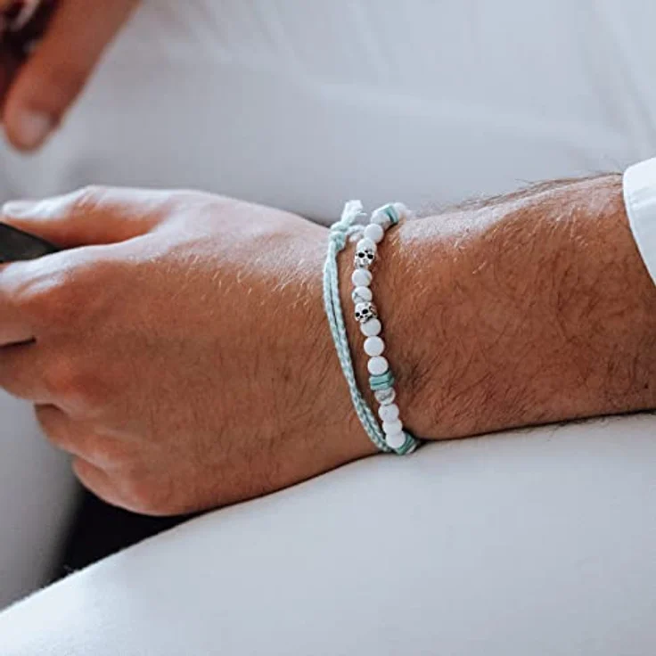Nato Cuff Geflochtenes Baumwollarmband, Handgefertigt in Frankreich, Verstellbar, Edelstahlmedaille 316L, Herren Damen, Blau-Weiß – Bild 2