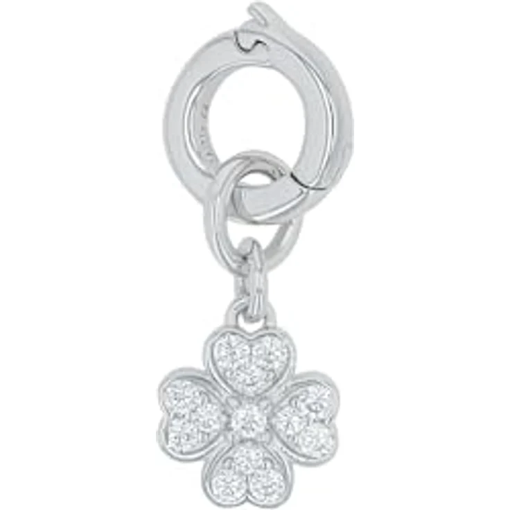 Amor Charm Kleeblatt 925 Sterling Silber Damen Charms mit Zirkonia, 1,7 cm, Weiß, in Schmuck Geschenk Box – Bild 2