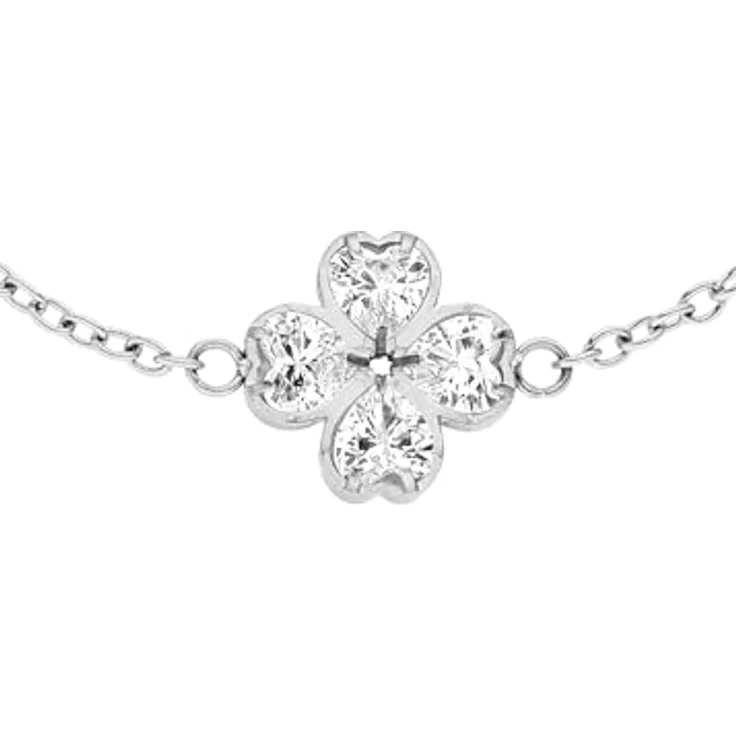 Purelei Cuore Armband, Elegantes Ankerketten-Armband mit Kleeblatt-Anhänger aus Zirkonia-Herzen, Silber, verstellbare Länge 16/17,5/19 cm – Bild 2