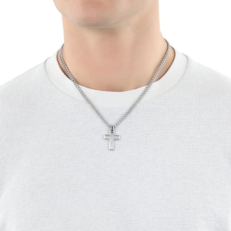 s.Oliver Herren-Halskette mit Kreuzanhänger, 50 cm, hochwertiger Edelstahl, in Schmuck Geschenk Box – Bild 2