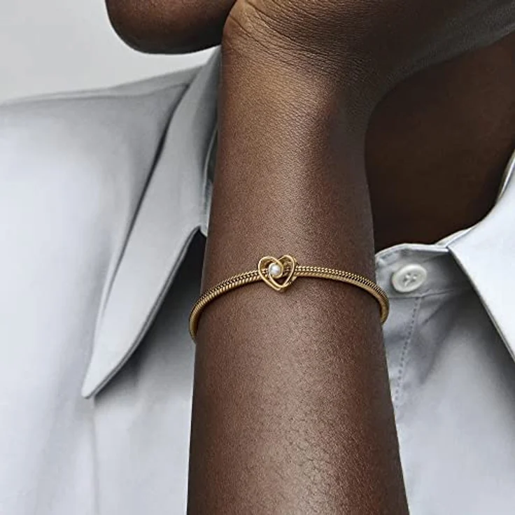 PANDORA Moments Offen gearbeitetes Wirbelndes Herz Charm aus massivem Gold mit behandelter Süßwasserzuchtperle, kompatibel mit Moments Armbändern, 752636C01 – Bild 5