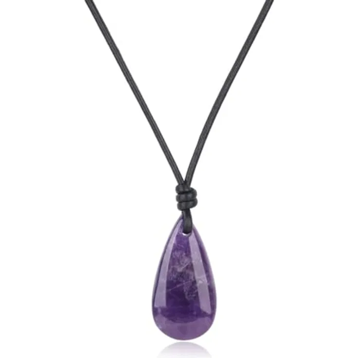 COAI Leder Halskette mit Amethyst Anhänger in Engel Träne Design, verstellbar von 38cm bis 68cm für Damen und Herren