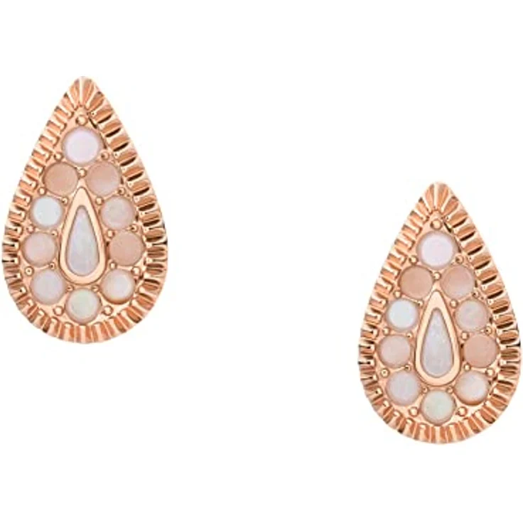 Fossil JF04149791, Damen-Ohrringe aus Gold-Edelstahl mit glänzendem Finish, Perlmutt, 11.8 x 7.3 x 1.8 mm, Weiß – Bild 1