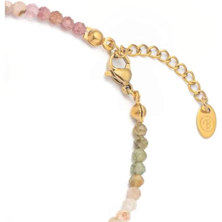BERGERLIN Buntes Turmalin Armband mit Naturstein Perlen, vergoldeter Verschluss, Größe XS-S – Bild 2