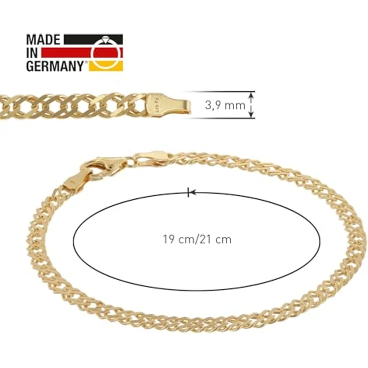 trendor Armband Zwillingspanzer 925 Silber goldplattiert, 3,9 mm, 19 cm, hochwertiger Armschmuck für Damen und Herren – Bild 4