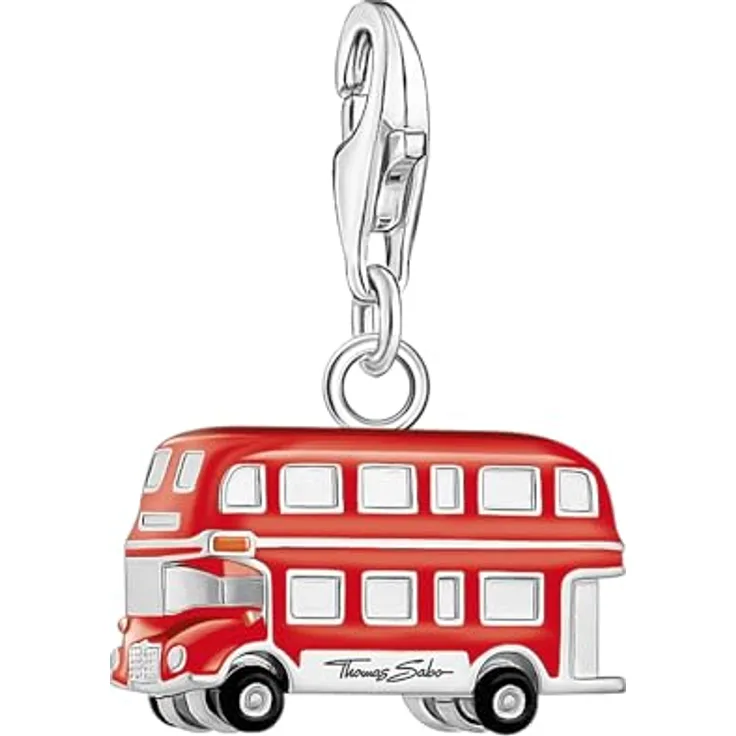 THOMAS SABO Charm-Anhänger roter LONDON Bus, 925 Sterlingsilber geschwärzt mit Kaltemail, Karabinerhakenverschluss