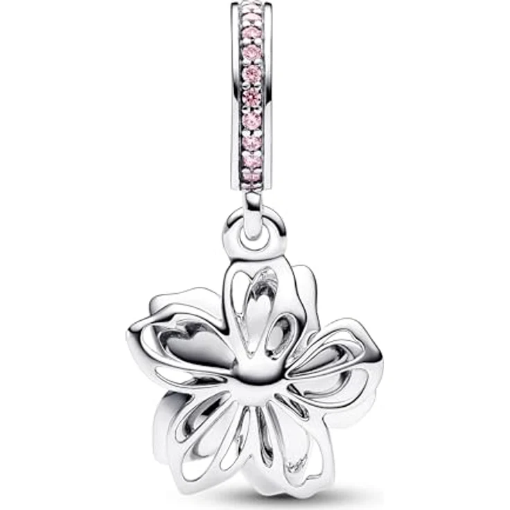 PANDORA Damen-Halskette Silber Geschenkset Kirschblüte 68304, Ankerkette mit Zirkonia und Karabinerverschluss, Blumenmotiv – Bild 3