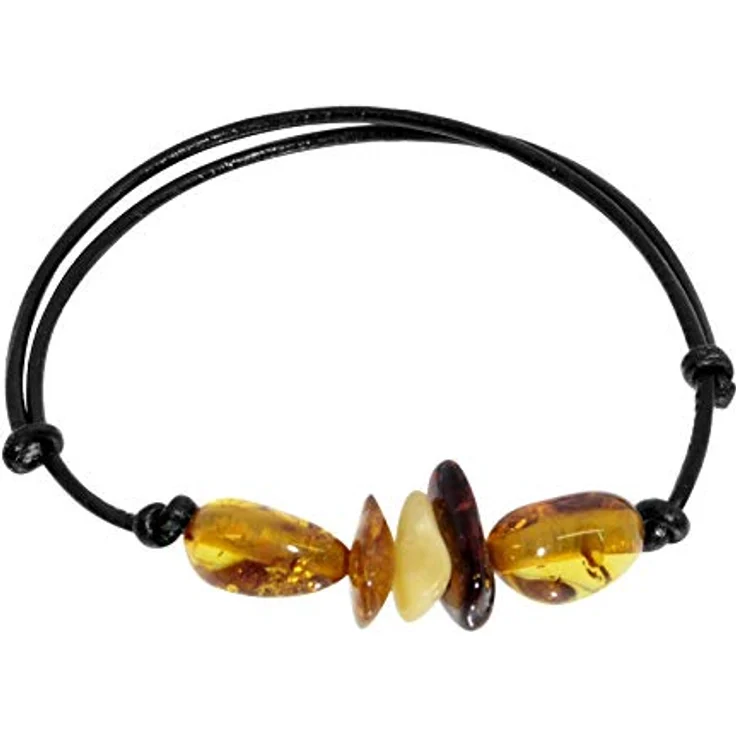 OSTSEE-SCHMUCK Armband Urte, Bernsteinarmband auf schwarzem Lederband, verstellbar von 15 bis 25 cm – Bild 1