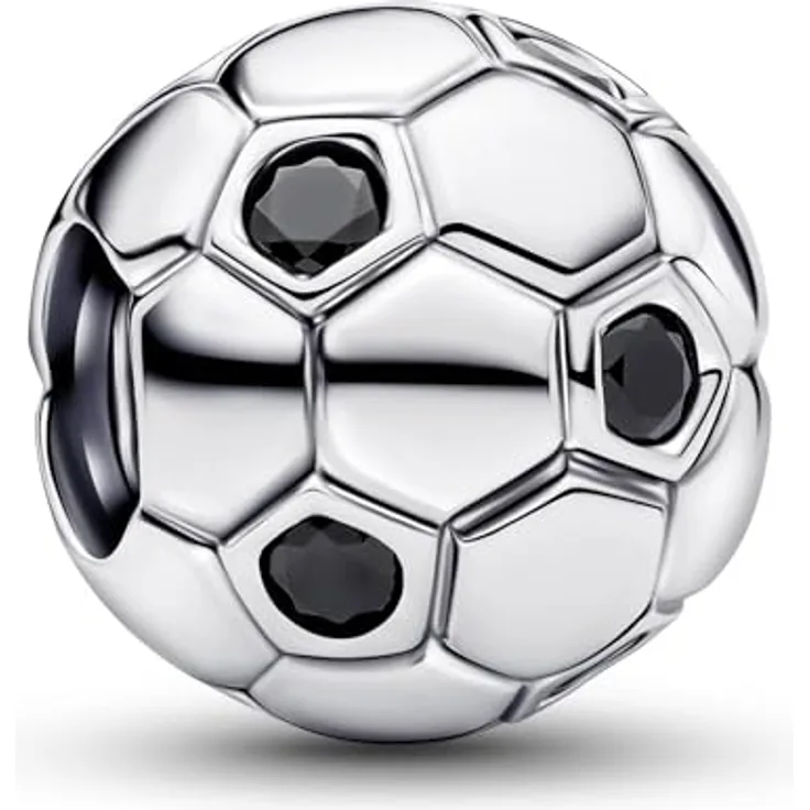 PANDORA Moments Fußball Charm, Sterling-Silber mit künstlichem Kristall, kompatibel mit Moments, 794710C01
