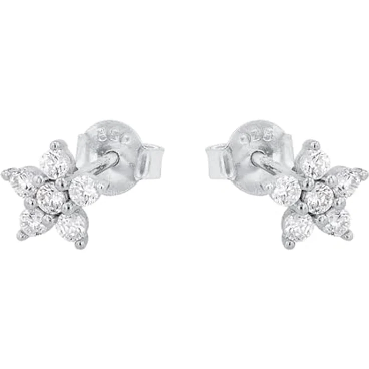 Amor Ohrstecker 925 Sterling Silber, Damen Ohrschmuck mit Zirkonia, Blumen-Motiv, 7 mm, in Geschenkbox – Bild 3