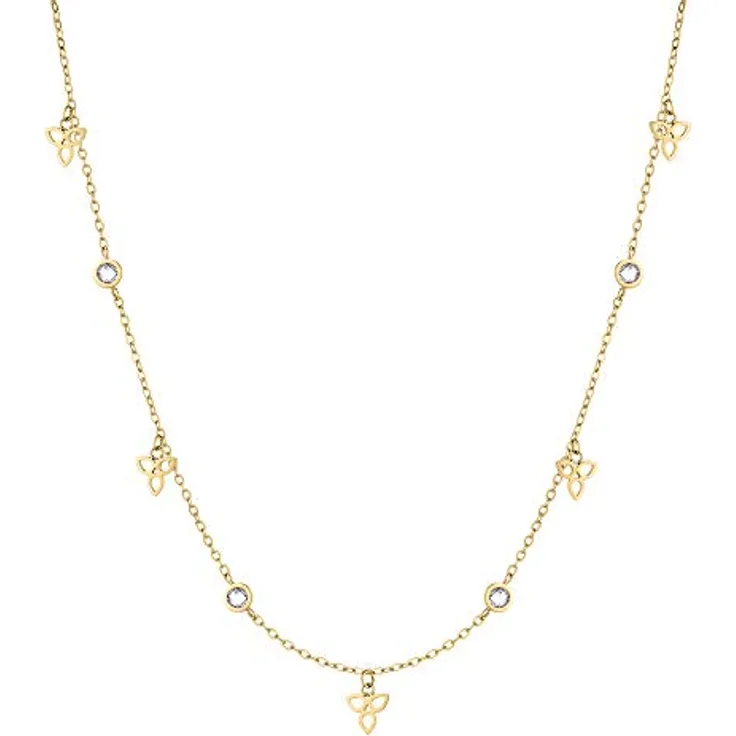 Tamaris Damen Halskette TJ-0002-N-45, Gold aus Edelstahl mit Blütenanhängern und Zirkoniasteinen, 45 cm verlängerbar
