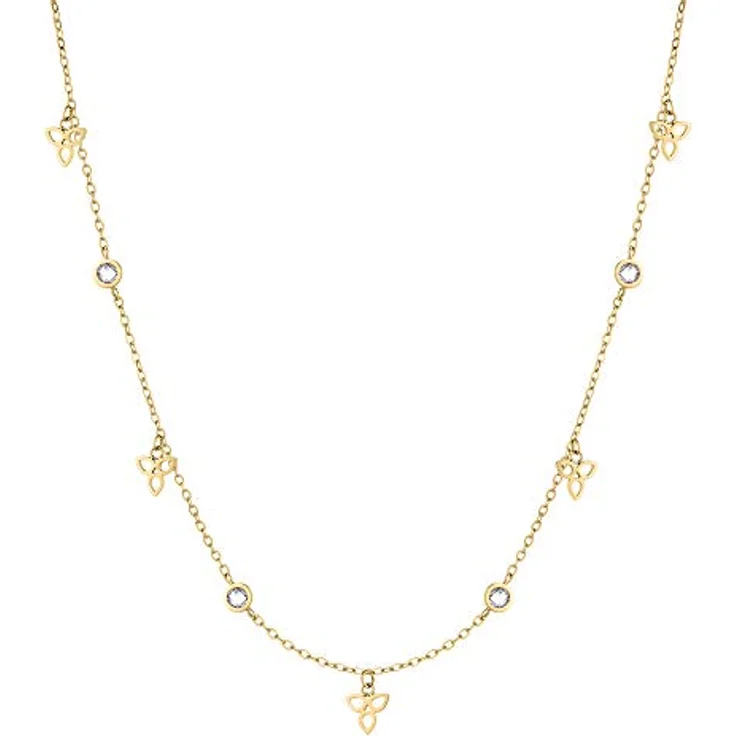 Tamaris Damen Halskette TJ-0002-N-45, Gold aus Edelstahl mit Blütenanhängern und Zirkoniasteinen, 45 cm verlängerbar – Bild 1