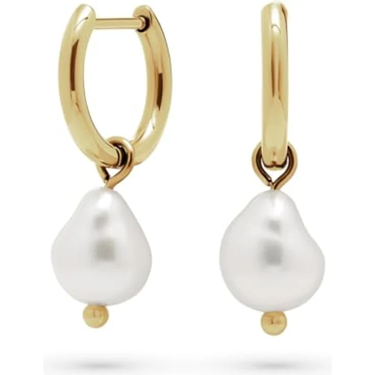 FAVS Creolen 89019389, goldfarbene Edelstahl-Creolen mit abnehmbaren Barock-Perlen – Bild 3