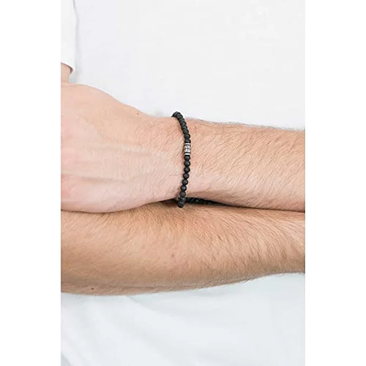 Fossil JF02887040 Herren-Armband, Schwarzes Halbedelsteinarmband, Innenlänge 170mm~250mm, Mattschwarz, Schieberegler-Verschluss – Bild 4