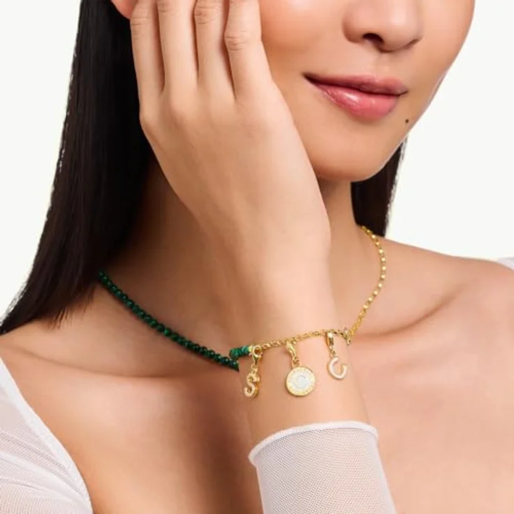 THOMAS SABO Charm-Anhänger Buchstabe S mit weißen Steinen, vergoldet 750 Gelbgold, 925 Sterlingsilber, mit Karabinerhaken – Bild 2