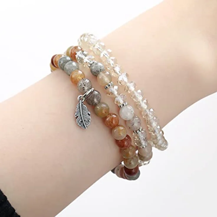 FULU AUTUMN Perlenarmband Set, Mehrschichtiges Boho Damen Armband in Braun, Handgefertigt mit Naturstein und Kristall, Stretch Design, Ideal als Geburtstagsgeschenk für Frauen – Bild 3