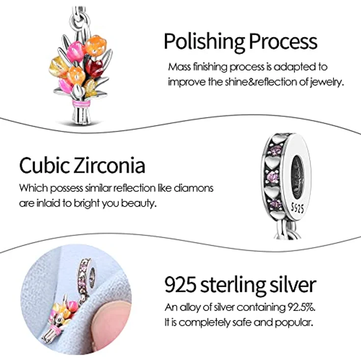 Pandach Charm Anhänger für Armband, 925 Sterling Silber mit Zirkonia-Steinen, kompatibel mit europäischen Armbändern und Halsketten für Frauen und Mädchen – Bild 4
