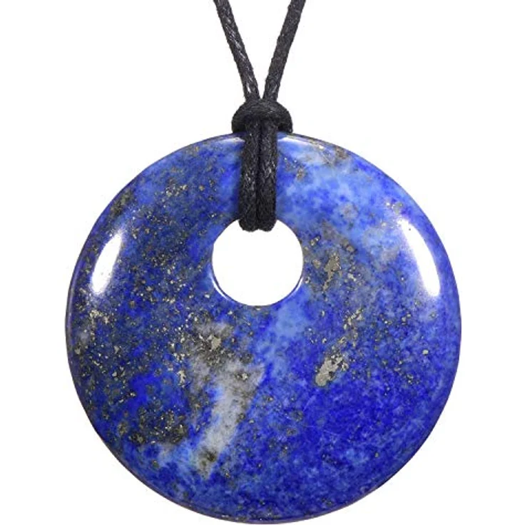 Morella Damen-Halskette 80 cm mit rundem Lapislazuli Anhänger Ø 4,4 cm im Samtbeutel, individuell kürzbar – Bild 1