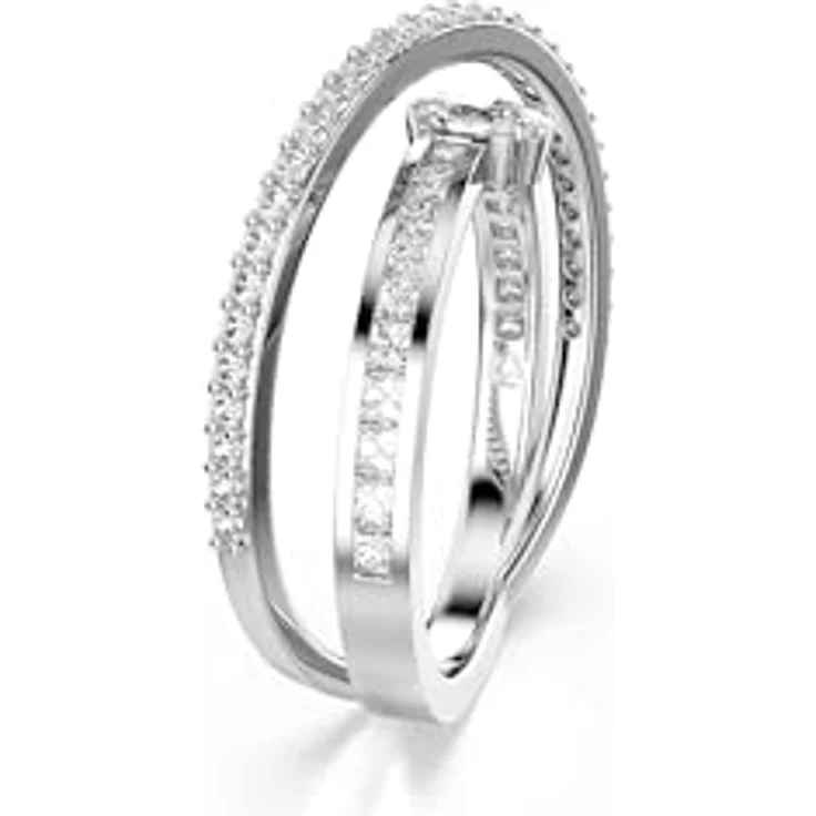 Swarovski Hyperbola Ring, Weißer, Rhodinierter Damenring mit Klaren Swarovski Zirconia in Kanal- und Krallenfassungen – Bild 2