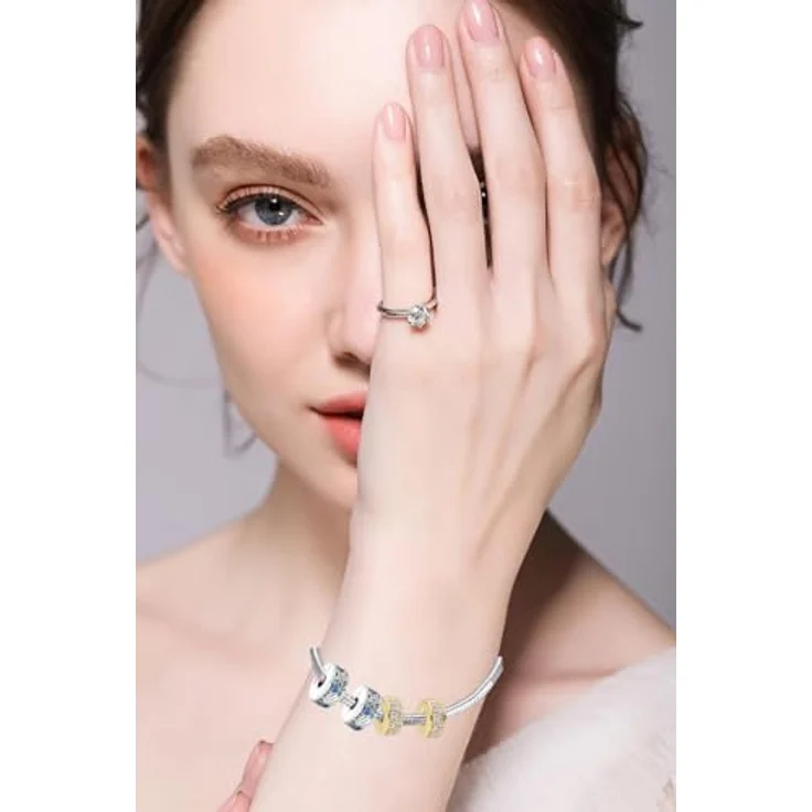 WEIMU Charms Stopper 925 Sterling Silber, Bead Charm Spacer in Blau, hypoallergen, geeignet für US und europäische Armbänder – Bild 2