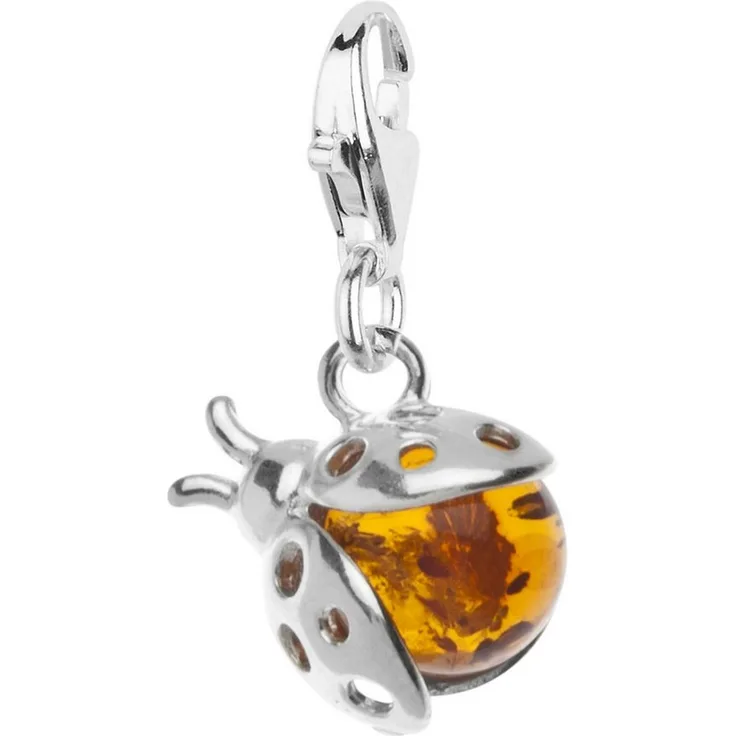 OSTSEE-SCHMUCK Kettenanhänger Marienkäfer aus Sterlingsilber 925 mit Bernstein, Charm-Einhänger (1-tlg)