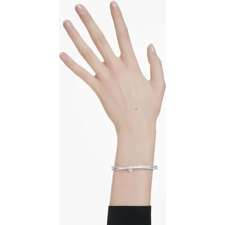 Swarovski Hyperbola Armreif, Rhodiniertes Armband mit Strahlenden Kristallen in Kanal- und Krallenfassungen, Weiß – Bild 5