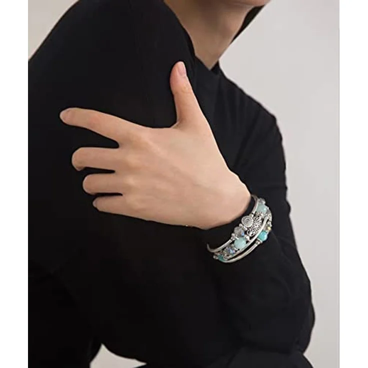 FULU AUTUMN Damen Boho Armband, Mehrschichtiges Perlen Wickelarmband aus Silber und Kristallglas, turquoise, Geschenkbox für Geburtstag und Muttertag – Bild 3