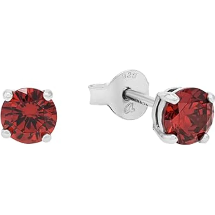 Amor Ohrstecker 925 Sterling Silber, Damen Ohrschmuck mit synth. Zirkonia, 0,5 cm, Rot, inkl. Schmuck Geschenk Box