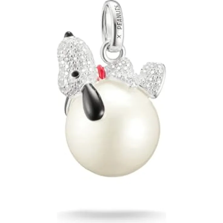 THOMAS SABO Kettenanhänger x Peanuts Snoopy auf Schneeball, aus recyceltem Silber 925 mit Zirkonia (synth) und imitierten Perlen
