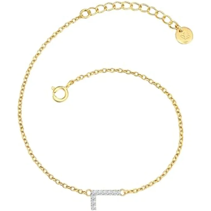 GLANZSTÜCKE MÜNCHEN Damen Armband Buchstabe L, 925/- Sterling Silber gelbvergoldet mit Zirkonia, Längenverstellbar 17 cm + 3 cm