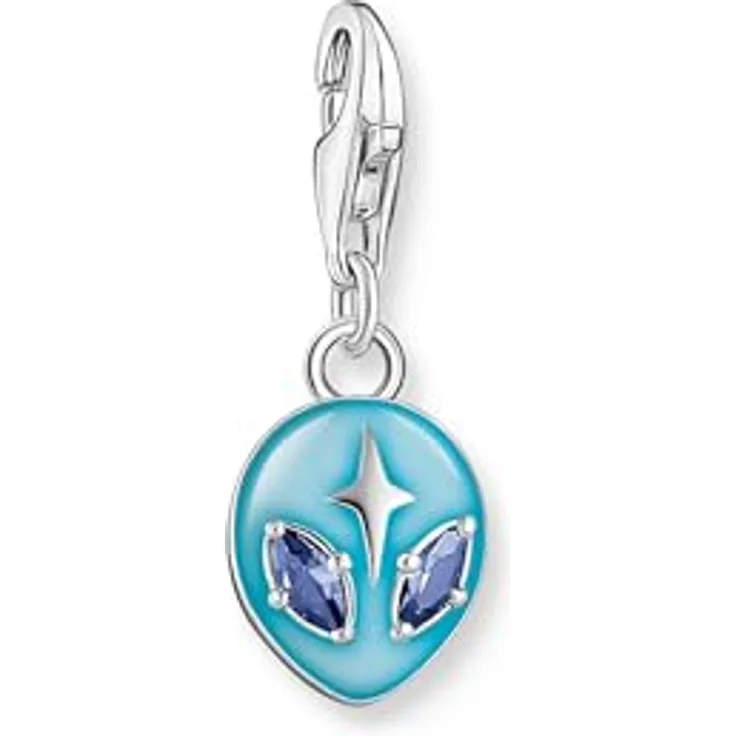 THOMAS SABO Charm-Anhänger Alienkopf, Silber mit blauer Kaltemaille und Steinen