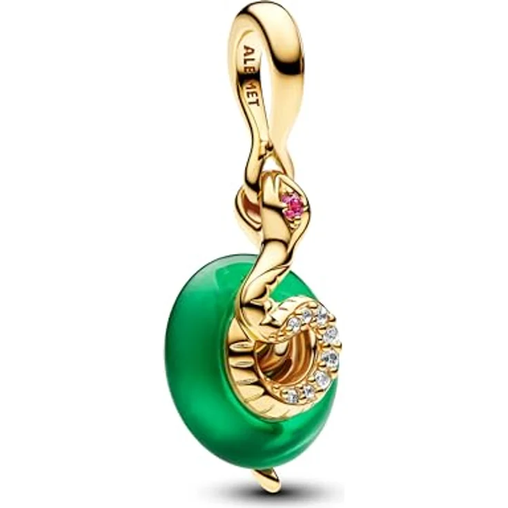 PANDORA Moments Grüner Murano-Glas Schlange Charm-Anhänger, Sterling Silber mit vergoldeter Metalllegierung, für Moments und ME Armbänder, 763617C01 – Bild 1