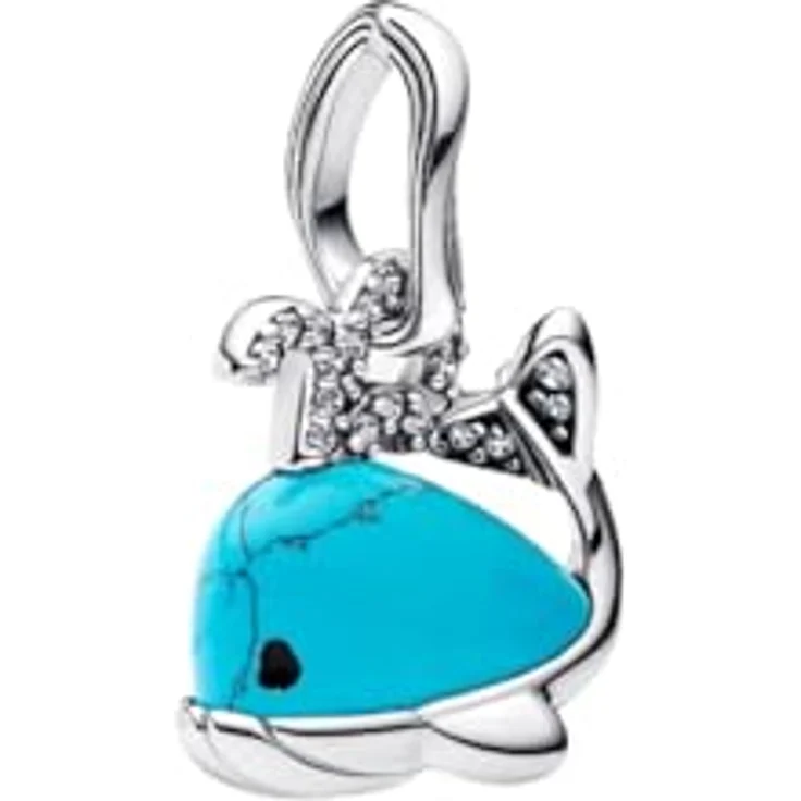PANDORA Moments Türkisfarbener Wal Charm-Anhänger aus Sterling Silber mit Zirkonia und Emaille-Augen, kompatibel mit ME und Moments Kollektion, 793822C01 – Bild 1