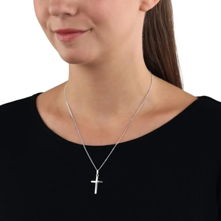 Amor Kette mit Kreuz-Anhänger aus 925 Sterling Silber, Unisex Halsschmuck, 45 cm, Geschenkbox – Bild 4