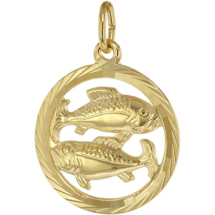 trendor Sternzeichen Fische 333 Gold Anhänger Ø 16 mm, modischer Tierkreiszeichen Schmuck aus Echtgold für Damen und Herren, elegante Geschenkidee, 39000-03 – Bild 1