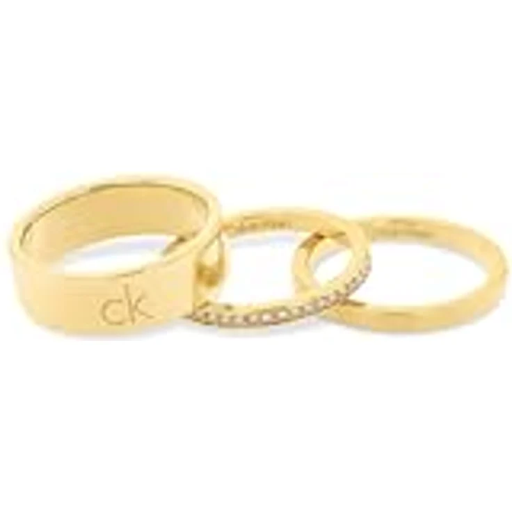 Calvin Klein CK TRIO Set aus 3 Damenringen in Gelbgold mit Kristallen, Größe 58 - 35000795E – Bild 1