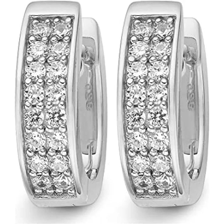 JETTE Damen-Creolen 925er Silber rhodiniert mit 32 Zirkonia, One Size