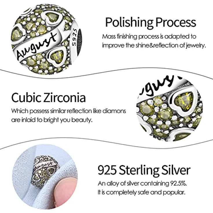 Pandach Damen Charm Anhänger Geburtsstein, 925 Sterling Silber, 12 verschiedene Charms für Pandora Armband und Halskette, kompatibel mit europäischen Beads für Frauen und Mädchen – Bild 4