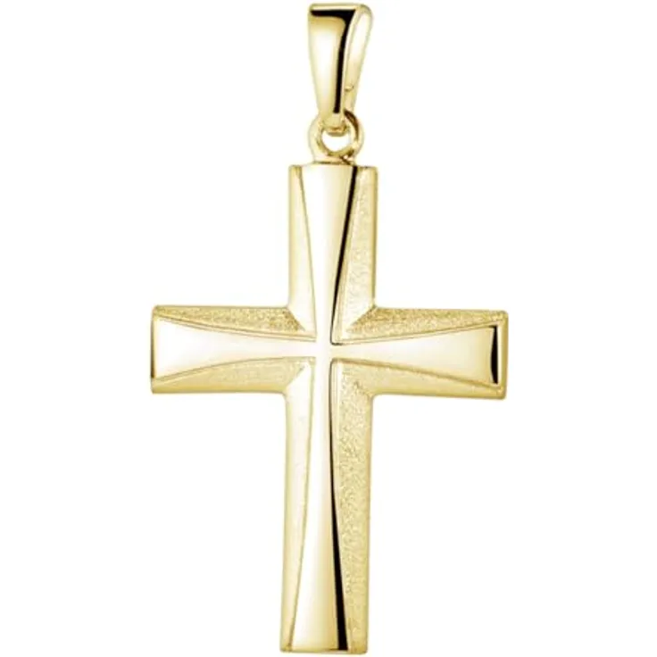 MATERIA Gold Kettenanhänger Kreuz, 925 Silber vergoldet, hochglanzpoliert, 17 x 30 mm, Damen und Herren Anhänger