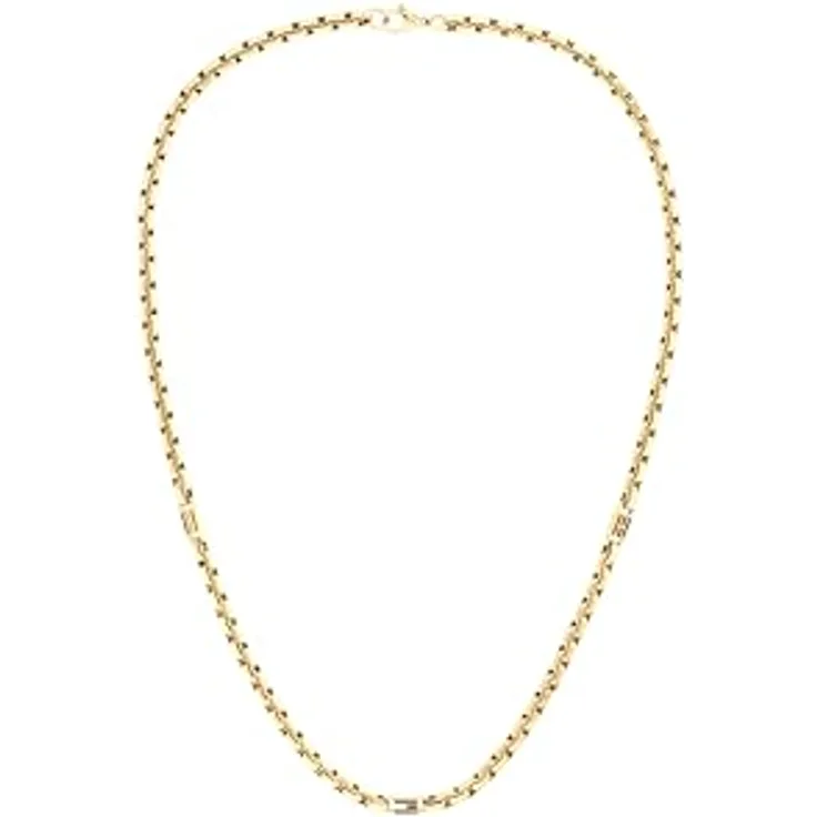 Tommy Hilfiger Gliederhalskette für Herren, Edelstahl mit Gelbgold-Beschichtung, 56 cm Länge, 4,5 mm Breite, Karabiner-Verschluss, 3D-Flaggensteg mit Emaille