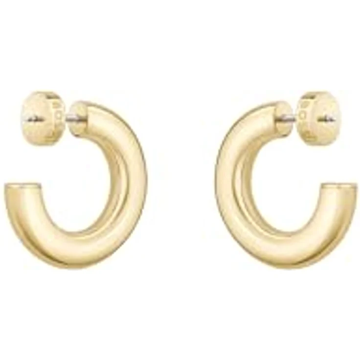 BOSS Jewelry LIVE Creolen Damen, 25mm Hohlkreolen in Gelbgold mit BOSS-Logo und Kristalldetail, sicherer Butterfly-Verschluss – Bild 3
