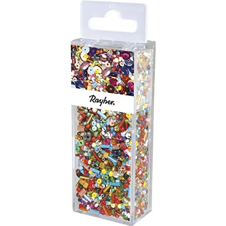 Rayher HOBBY 14467000 Bunte Glasperlen, SB-Box mit 100g Inhalt für DIY-Projekte